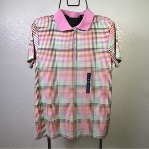 Lands’ End Women’s Knit Short Sleeve Checker 100% Cotton Polo Size M